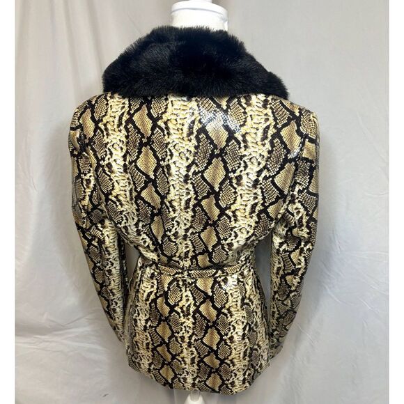Cache Designer Snake Print Black Fur Vinyl Jacket Coat Womens Authentic - Picture 11 of 11